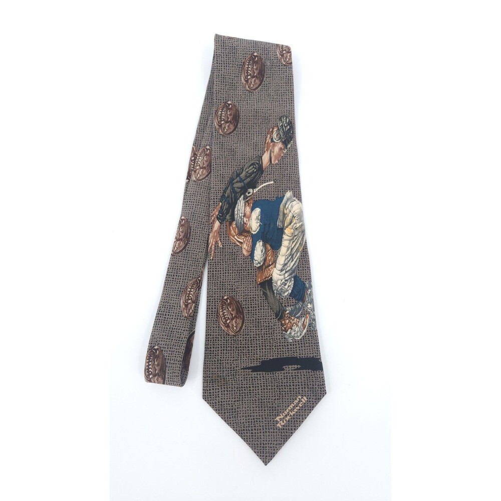 Vintage Norman Rockwell Football Silk Tie Saturday Evening Post 1925 Tackle Art